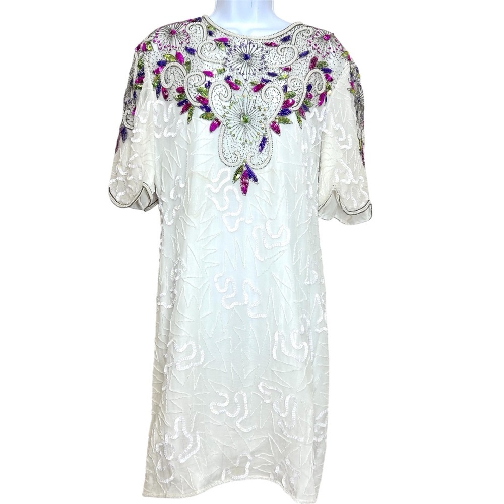 Laurence Kazar Vintage Silk Beaded Sequins Cocktail Dress